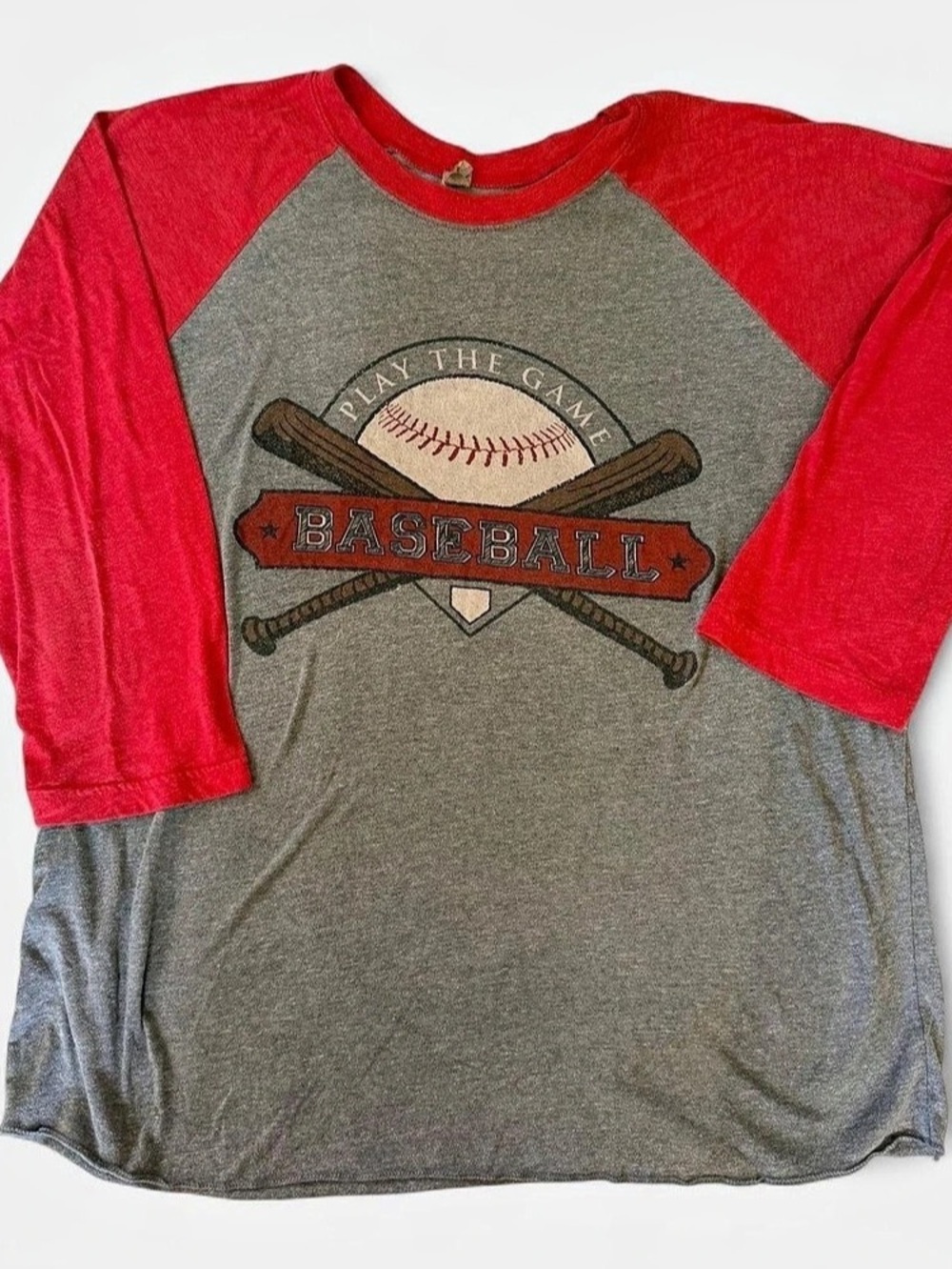 Baseball Graphic Raglan Tee in Red & Gray